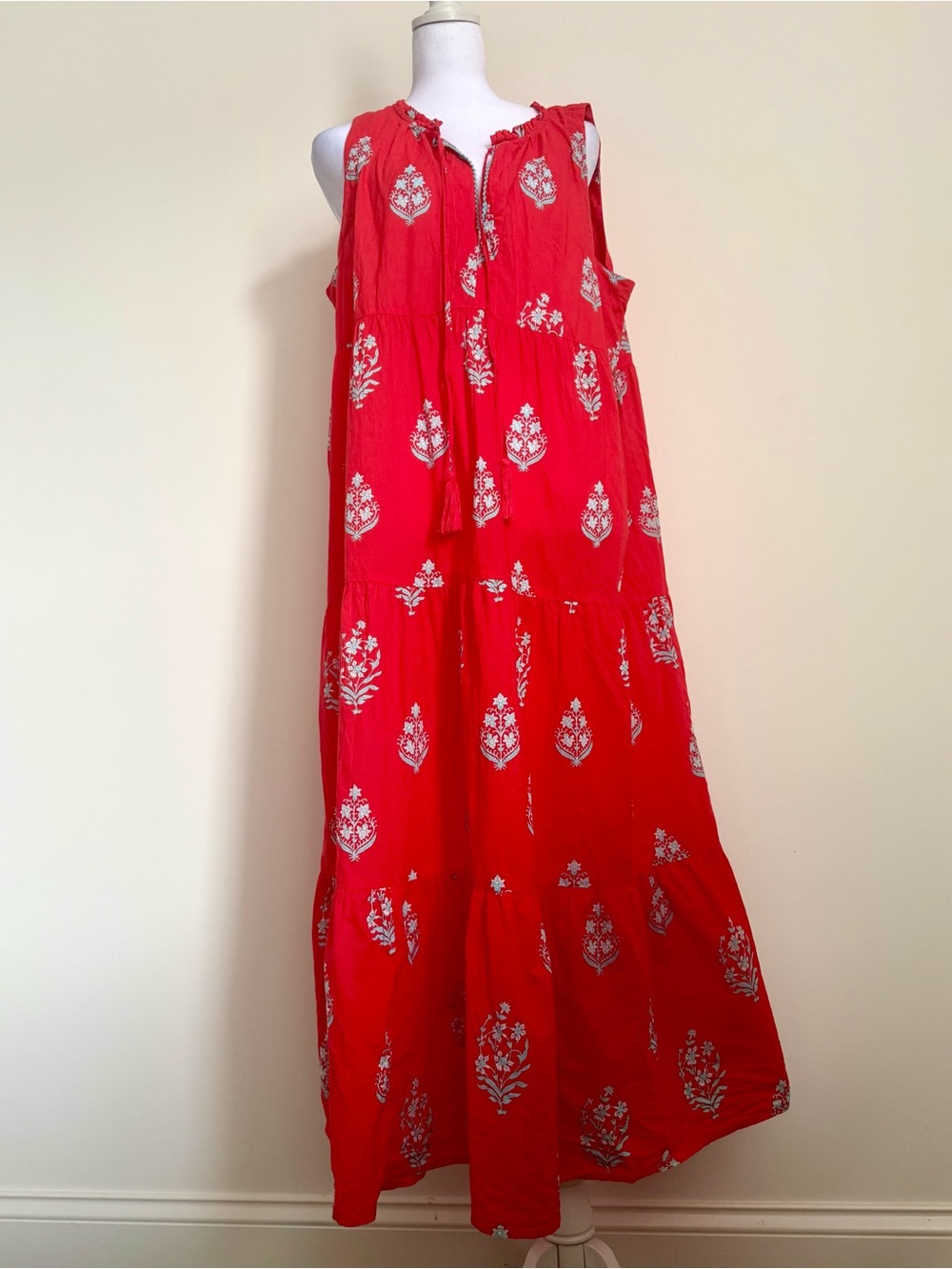 Tuckernuck Scarlet Bouquet Blockprint Salty Paloma Caftan size large 100% cotton
